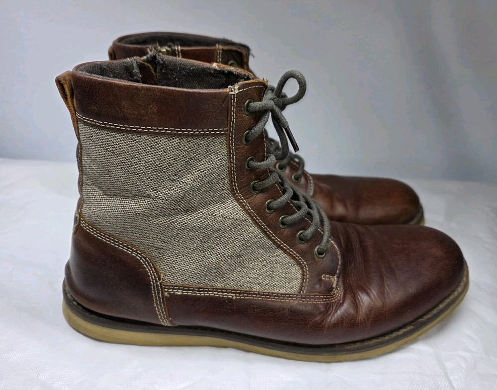 CREVO Chestnut Brown Leather Tweed Lace Up Zip Boots Size 11 CV1421-225